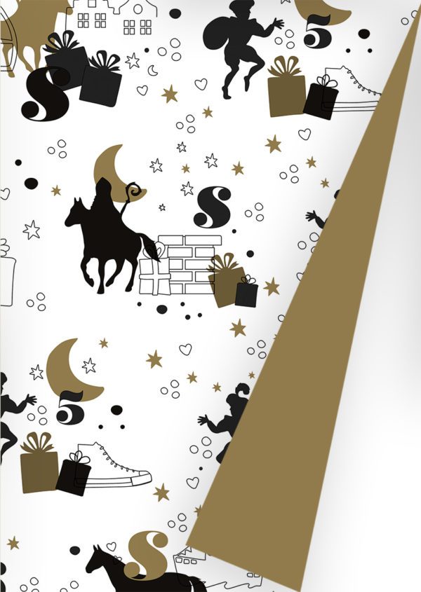Sinterklaas Cadeaupapier op de hoge daken zwart goud
