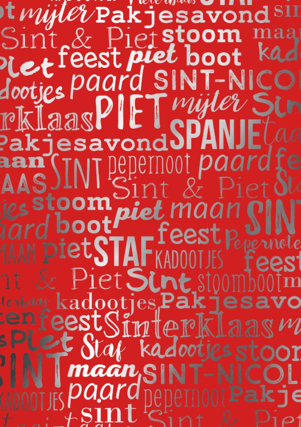 Inpakpapier Sint Handlettering Rood Metallic