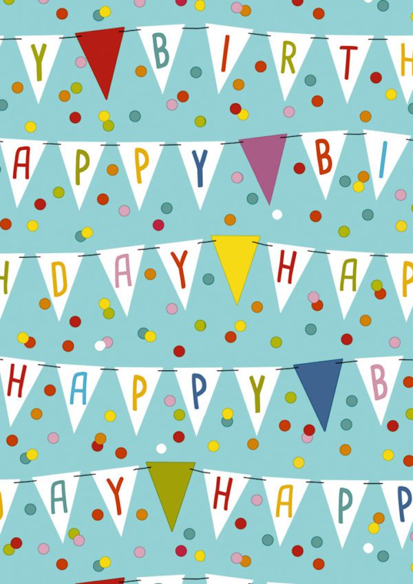 Cadeaupapier Verjaardag Vlaggenlijn Blauw – Vrolijk inpakken voor elke verjaardag!
