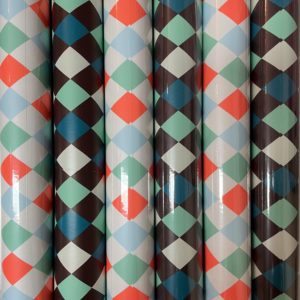 Blauw Cadeaupapier Ruiten Consumentenrollen, 6 rollen