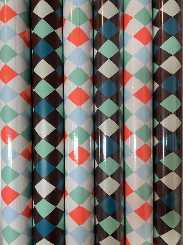Blauw Cadeaupapier Ruiten Consumentenrollen, 6 rollen