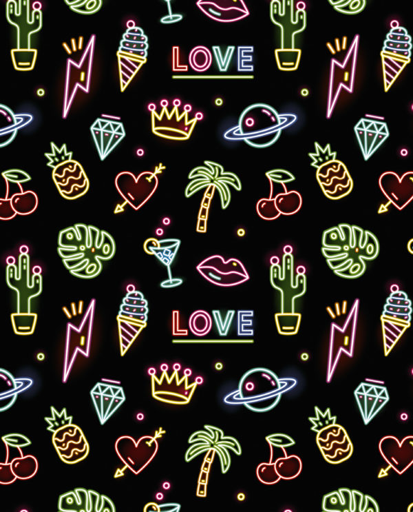 Kadopapier Neon Love Zwart
