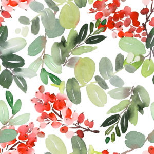 Inpakpapier Kerst Aquarel Bessen en Takjes