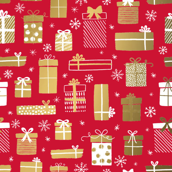 Kerst Inpakpapier Presents Rood Goud