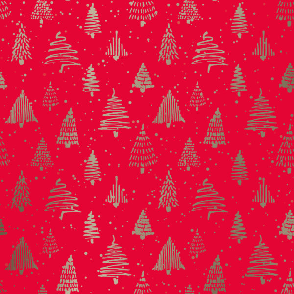 Inpakpapier Kerst Christmas Trees Rood Goud