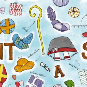 Sinterklaas Inpakpapier Blauw Pakjesavond