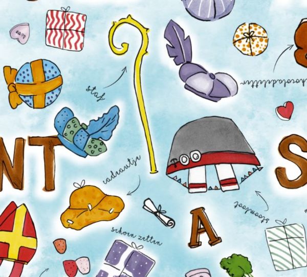 Sinterklaas Inpakpapier Blauw Pakjesavond