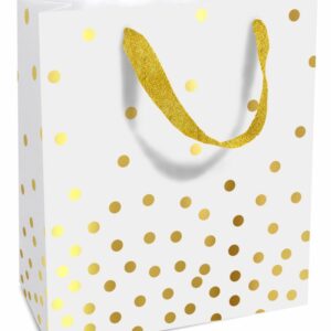 Tasje 18x21x8cm Golden Dots wit
