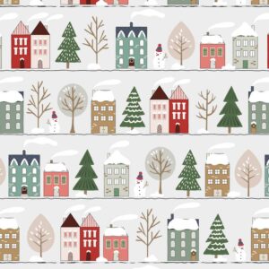Inpakpapier Kerst Huizen met sneeuw